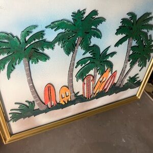Tropical Palm Tree and Surfboard Wall Art
